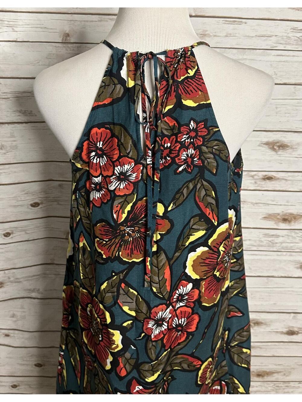 Ann Taylor LOFT teal floral linen-blend halter maxi dress XS coastal tropical - Picture 5 of 8
